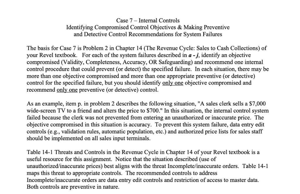 Case 7 Internal Controls Identifying Compromised Control Objectives & Making Preventive and