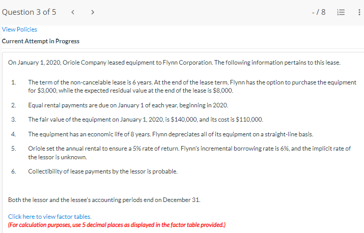 Question 3 of 5 < > View Policies -/8 E Current Attempt