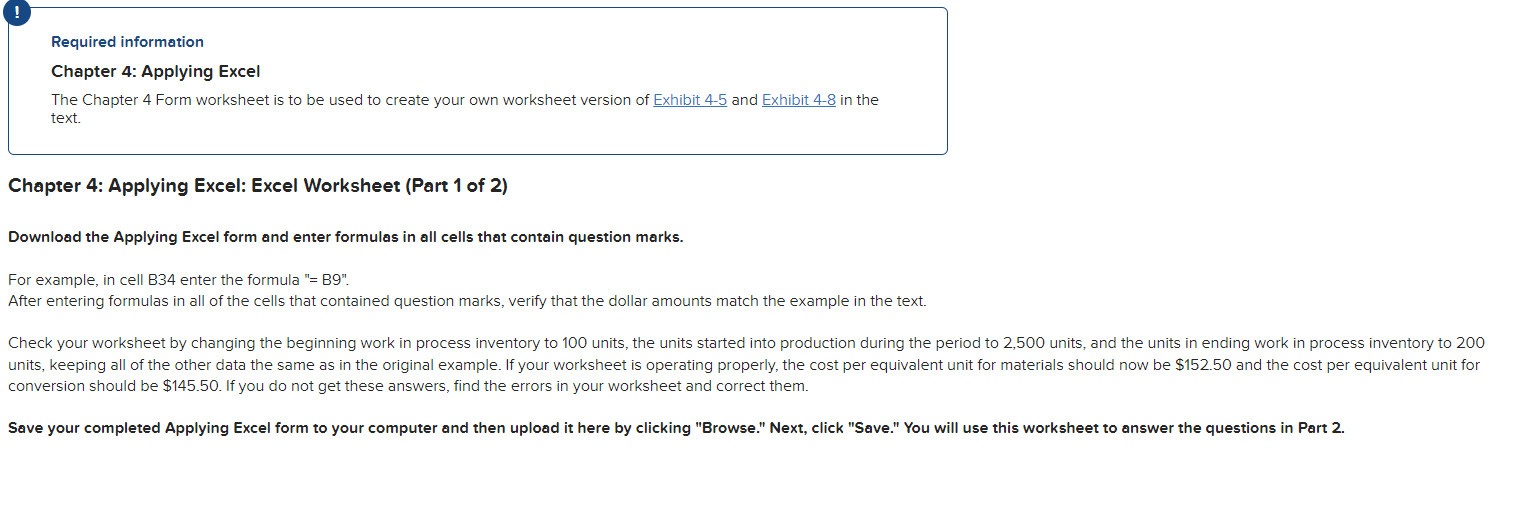 Required information Chapter 4: Applying Excel The Chapter 4 Form worksheet is