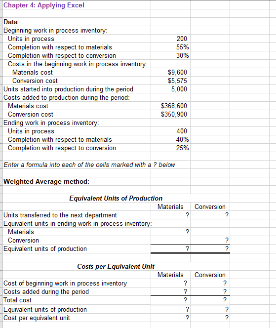 to be used to create your own worksheet version of Exhibit 4-5