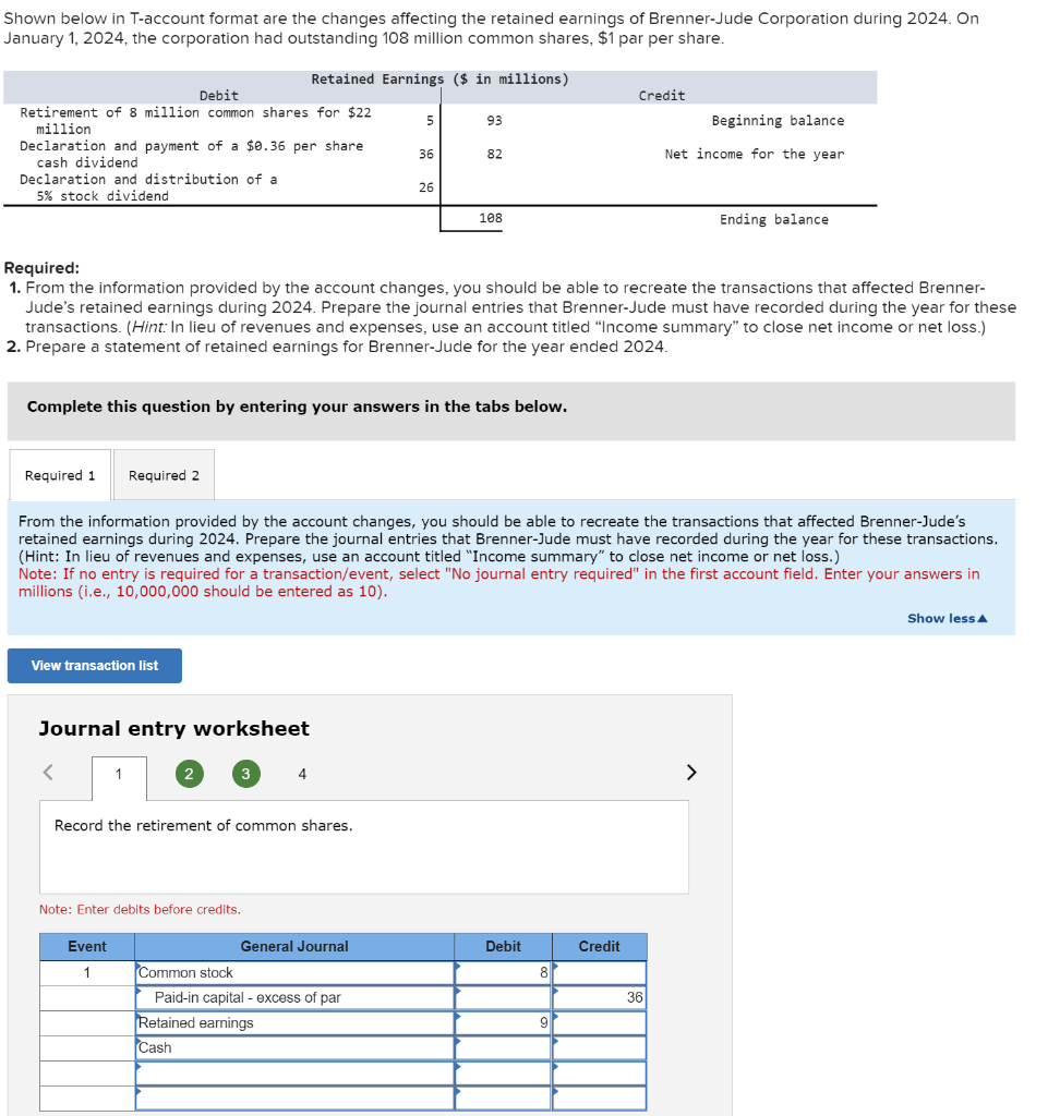Shown below in T-account format are the changes affecting the retained earnings