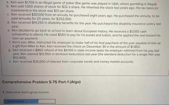 [The following information applies to the questions displayed below.] Ken is 63