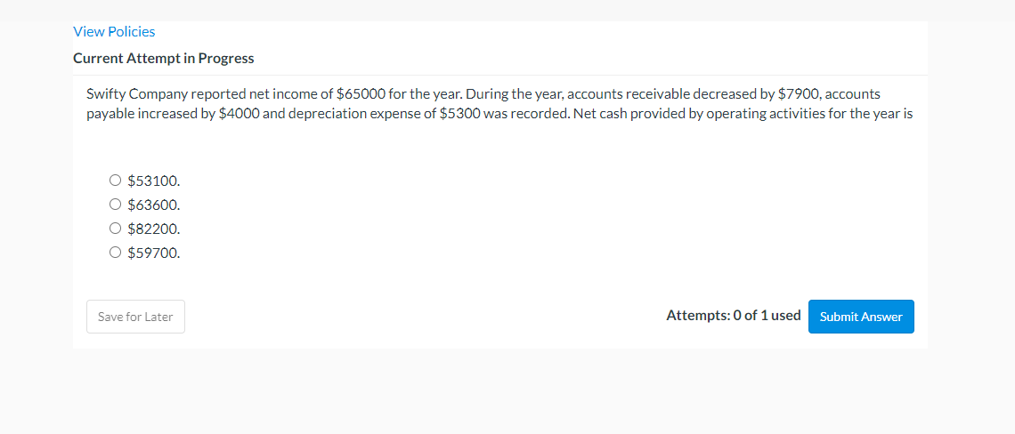 View Policies Current Attempt in Progress Swifty Company reported net income of