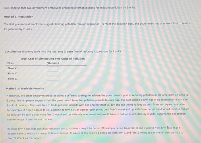 wants to reduce the total pollution emitted by three local firms. Currently,