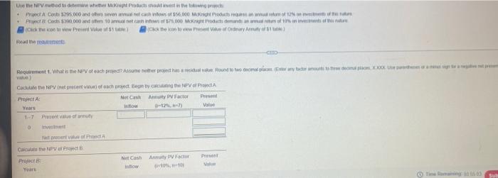 Le the NPV method is determine whether McKnight Products should invest in