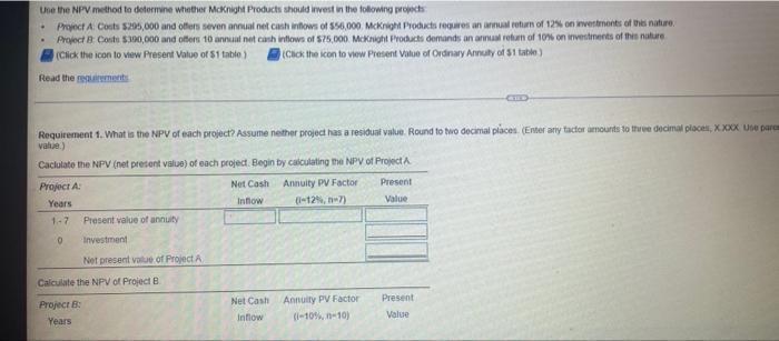 the towing proch Project A Cost $295,000 and offers seven annual net