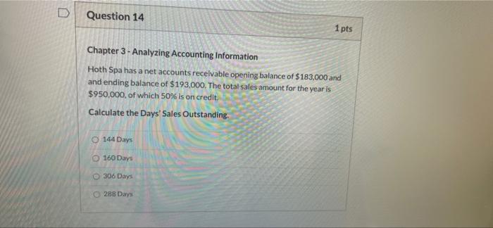 D Question 14 1 pts Chapter 3-Analyzing Accounting Information Hoth Spa has