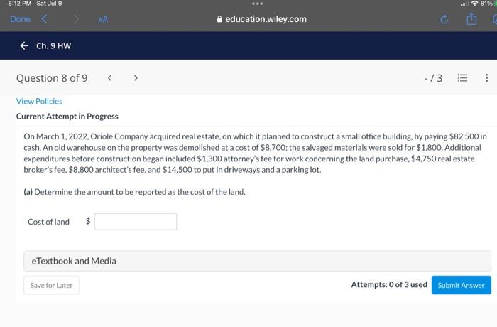 5:12 PM Sat Jul 9 Done < ( Ch.9 HW AA Question