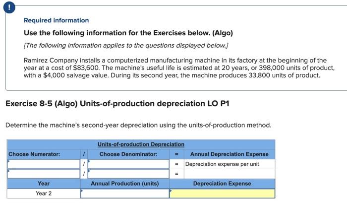 ! Required information Use the following information for the Exercises below. (Algo)