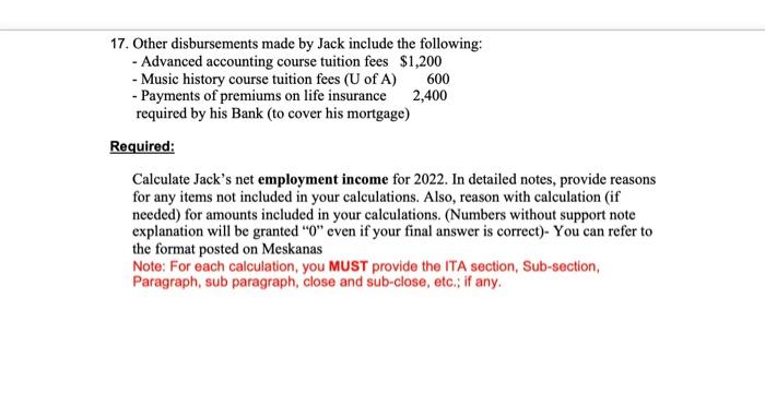 was provided to you by Jack regarding all his financial and non-financial