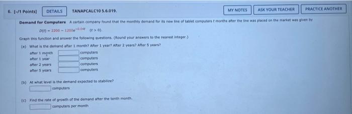 PRACTICE ANOTHER 6. (-/1 Points] DETAILS TANAPCALC10 5.6.019. MY NOTES ASK YOUR