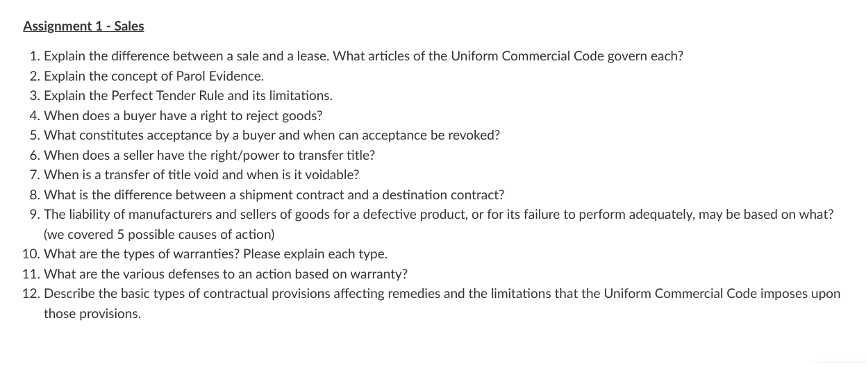 Assignment 1 - Sales 1. Explain the difference between a sale and