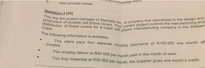rent knowledge areas 2 New process names Question 3 [20] You are