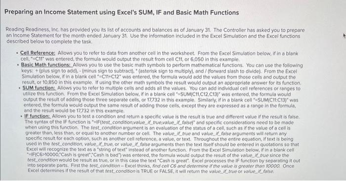 Preparing an Income Statement using Excel's SUM, IF and Basic Math Functions