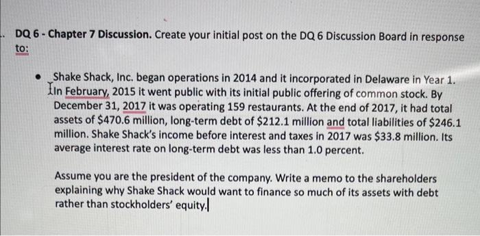 DQ 6 Chapter 7 Discussion. Create your initial post on the DQ