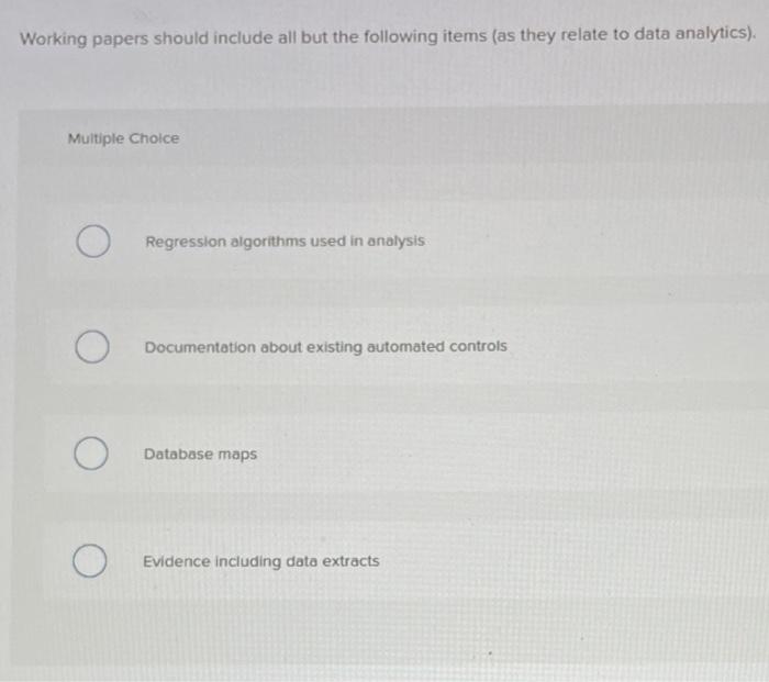 Working papers should include all but the following items (as they relate