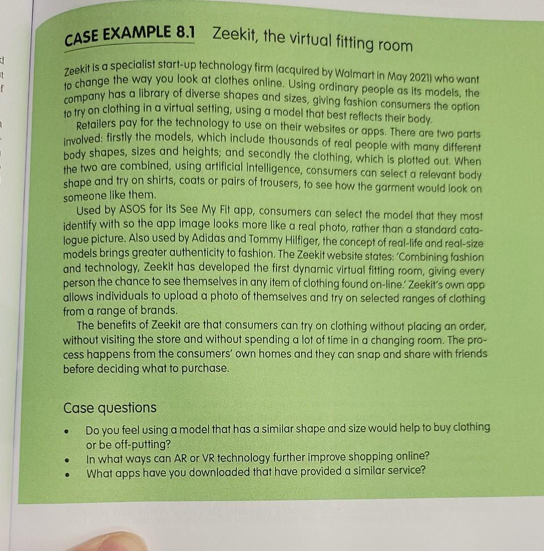 t -f CASE EXAMPLE 8.1 Zeekit, the virtual fitting room Zeekit is