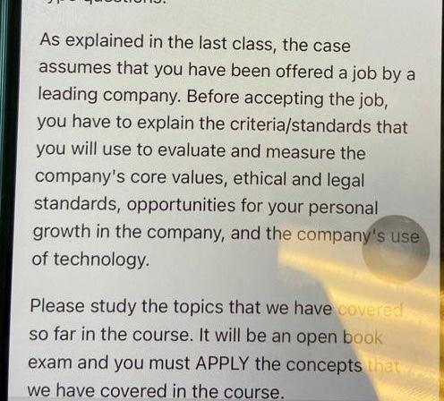As explained in the last class, the case assumes that you have