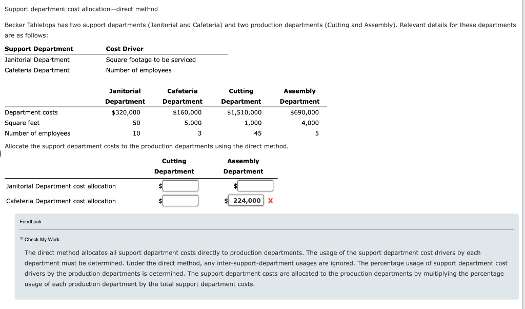 Support department cost allocation-direct method Becker Tabletops has two support departments (Janitorial