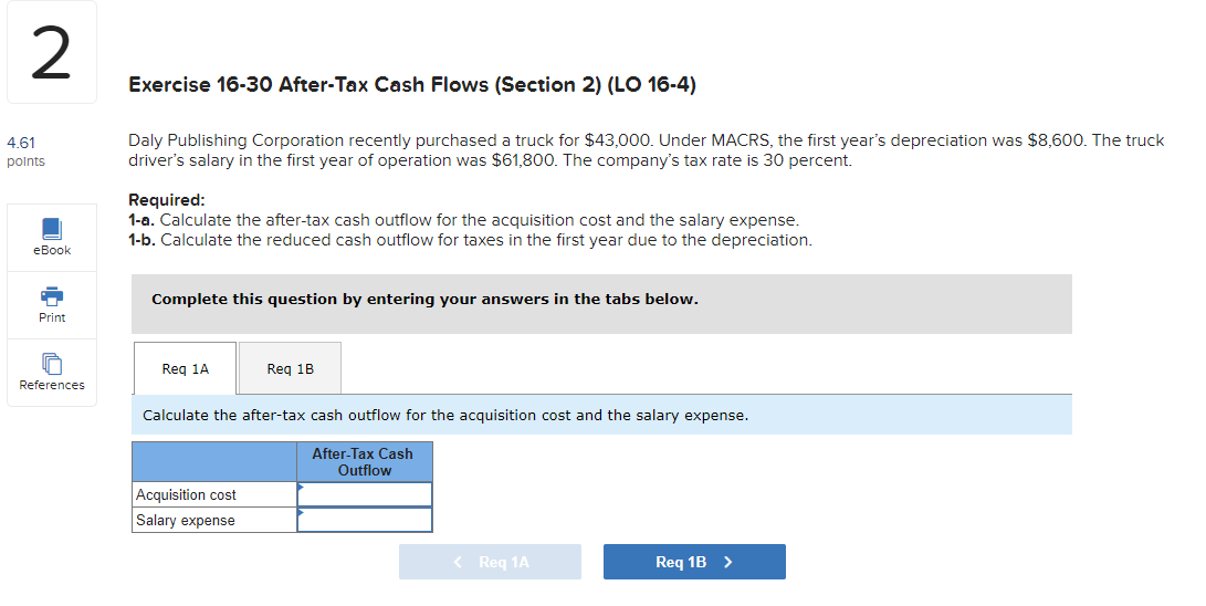 2 4.61 points eBook Exercise 16-30 After-Tax Cash Flows (Section 2) (LO