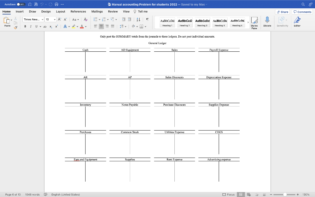 for completing handout and quiz on D2L 1) Enter transactions to the