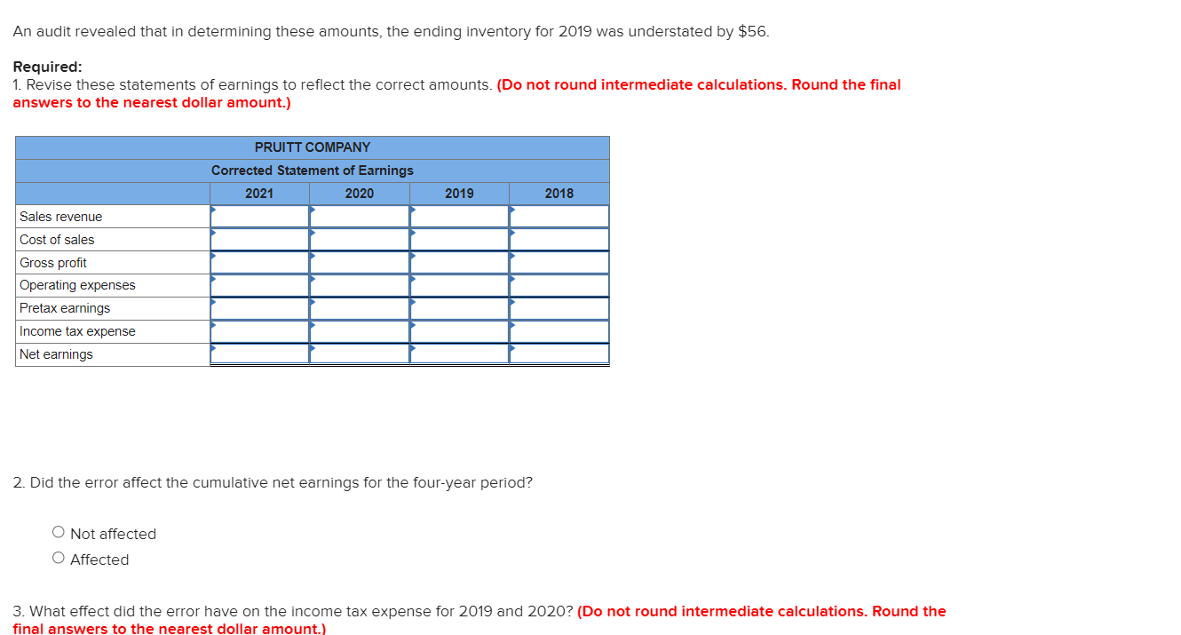 of earnings for Pruitt Company summarized for a four-year period show the