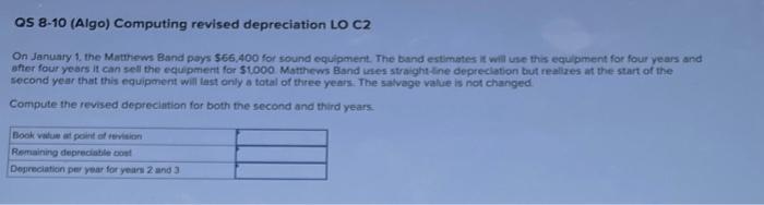 QS 8-10 (Algo) Computing revised depreciation LO C2 On January 1, the
