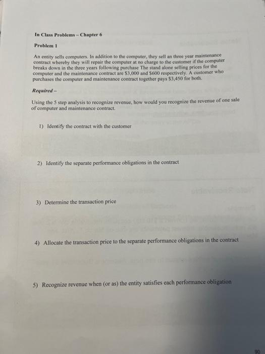 In Class Problems Chapter 6 Problem 1 An entity sells computers. In
