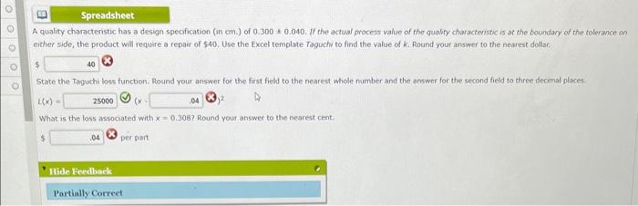 00000 Spreadsheet A quality characteristic has a design specification (in cm.) of