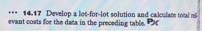...14.17 Develop a lot-for-lot solution and calculate total rel evant costs for