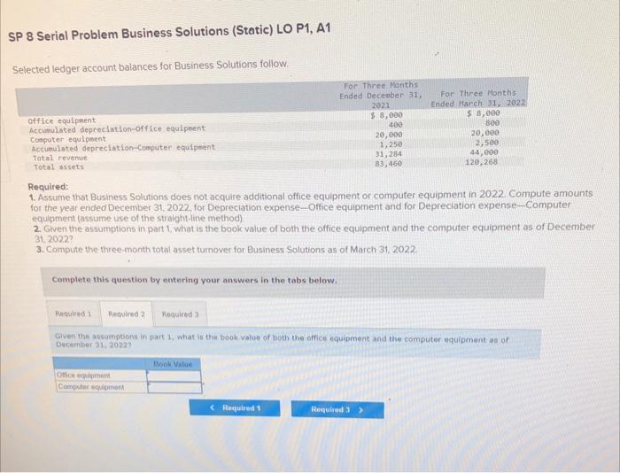A1 Selected ledger account balances for Business Solutions follow. For Three Honths