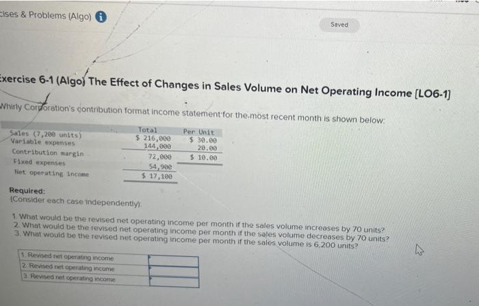 Cises & Problems (Algo) Saved Exercise 6-1 (Algo) The Effect of Changes