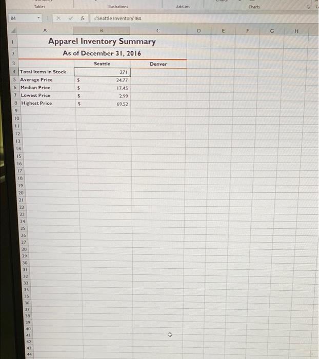 the Denver Inventory sheet so that the Denver Total Items in Stock