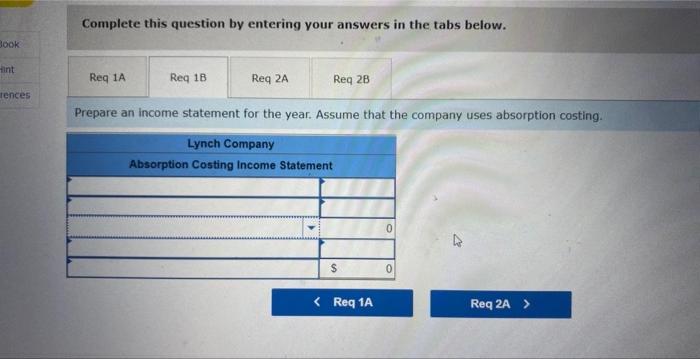 following costs were incurred during the company's first year of operations: Variable