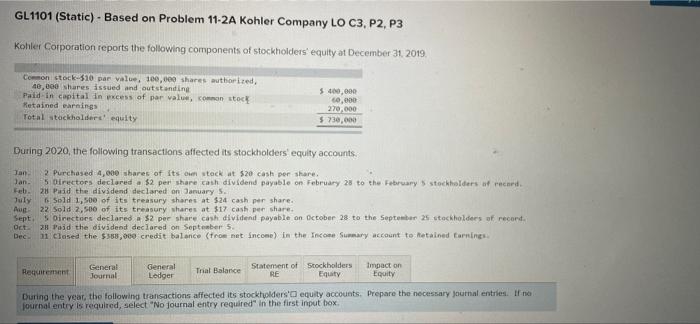 GL1101 (Static) - Based on Problem 11-2A Kohler Company LO C3, P2,