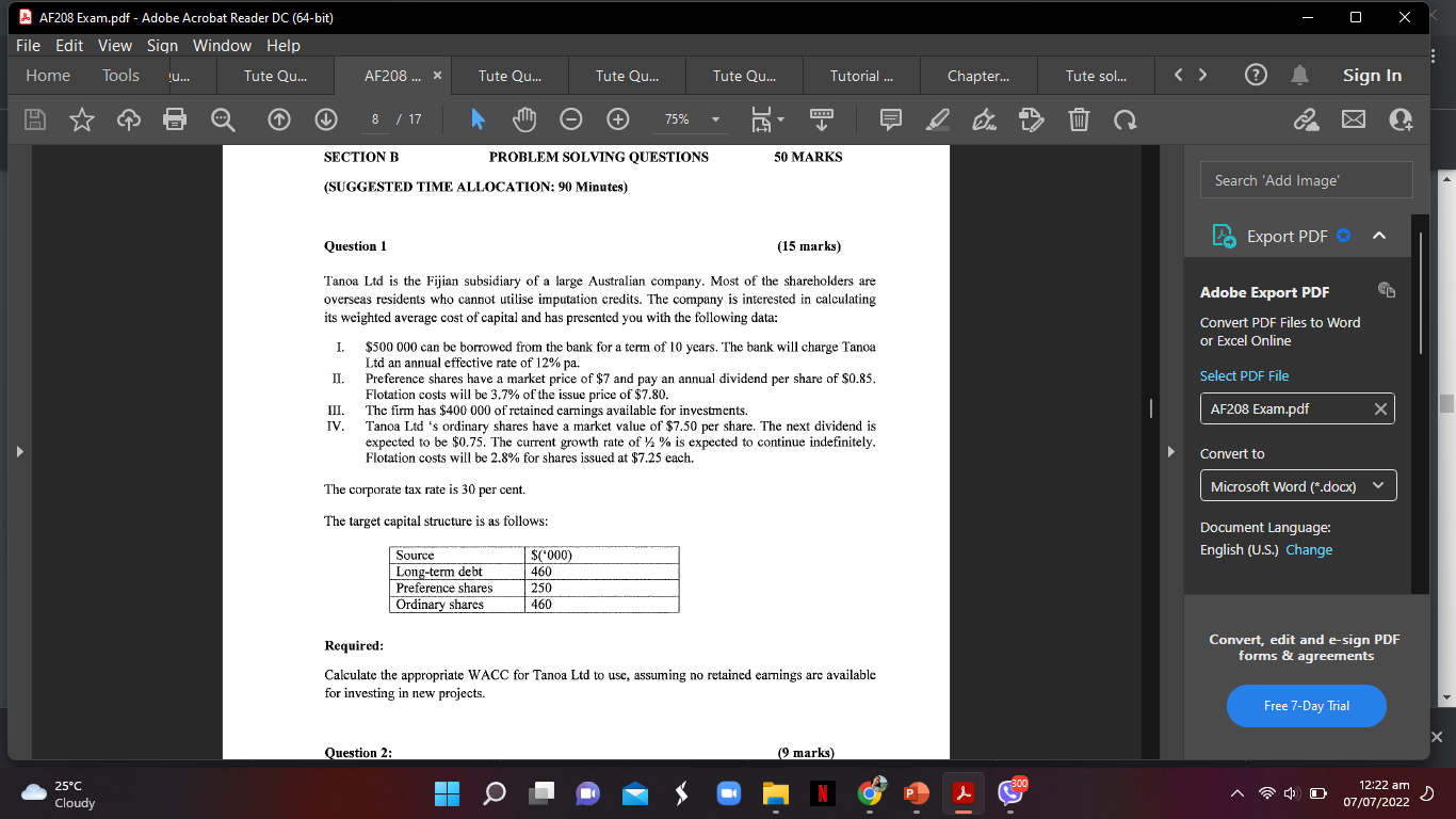 AF208 Exam.pdf - Adobe Acrobat Reader DC (64-bit) File Edit View Sign