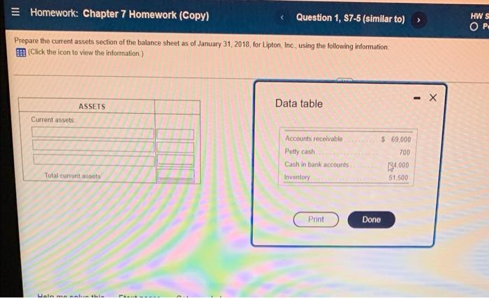 Homework: Chapter 7 Homework (Copy) Question 1, S7-5 (similar to) HW S