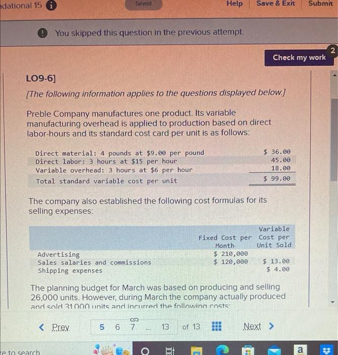 dational 15 i Saved Help Save & Exit Submit You skipped this