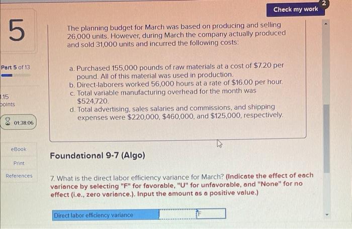 question in the previous attempt. 2 Check my work LO9-6] [The following