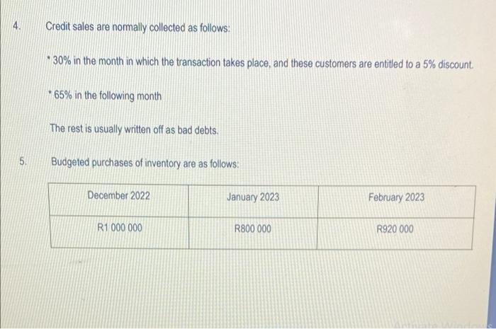 January and February 2023: 4.1 Debtors Collection Schedule 4.2 Cash Budget INFORMATION