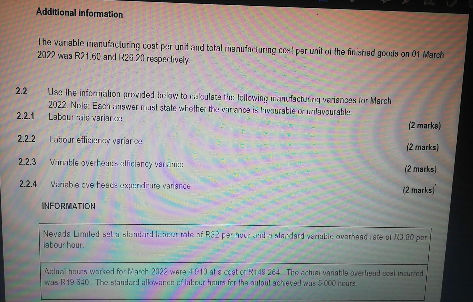 absorption costing method. (12 marks)