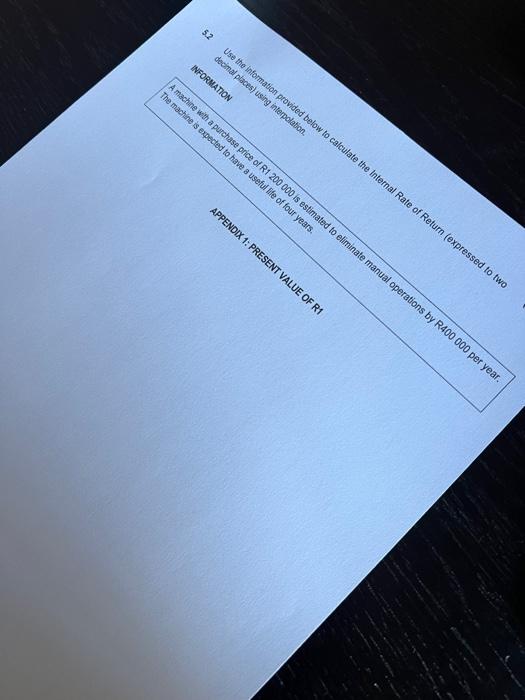 average investment) of Project B (expressed to two decimal places). 5.1.3 Calculate