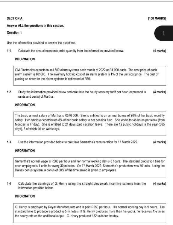 SECTION A Answer ALL the questions in this section. Question 1 Use