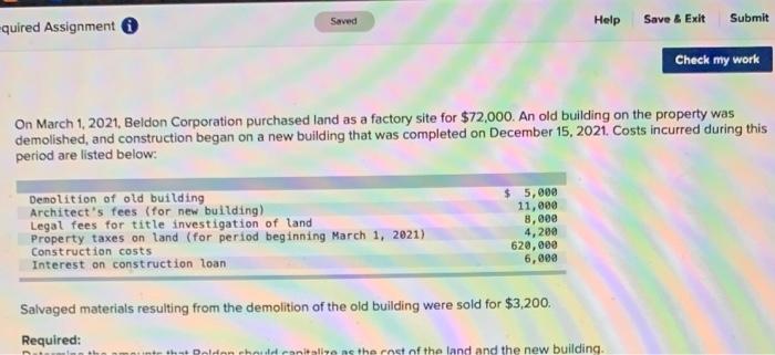 quired Assignment Saved Help Save & Exit Submit Check my work On