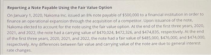 Reporting a Note Payable Using the Fair Value Option On January 1,