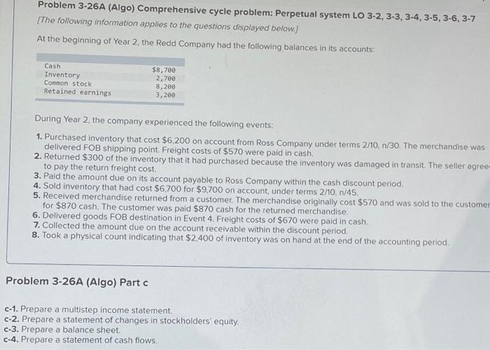 Problem 3-26A (Algo) Comprehensive cycle problem: Perpetual system LO 3-2, 3-3, 3-4,