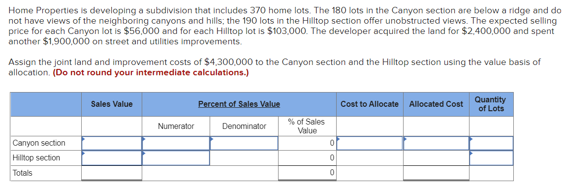 Home Properties is developing a subdivision that includes 370 home lots. The