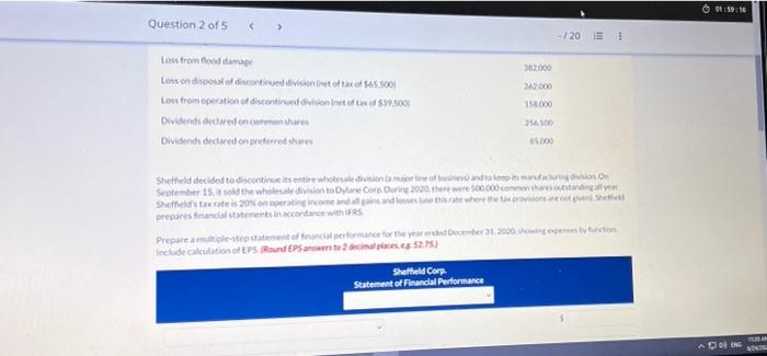 earnings, January 1, 2020 Sales revenue Cost of goods sold Interest income