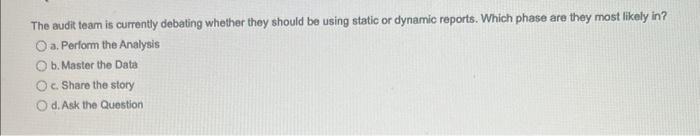 The audit team is currently debating whether they should be using static