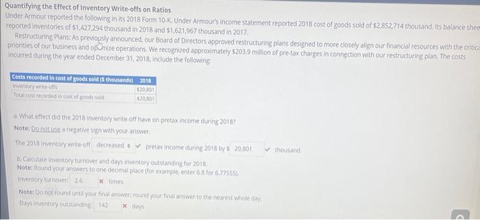 Quantifying the Effect of Inventory Write-offs on Ratios Under Armour reported the